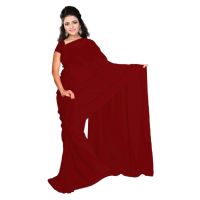 Thadesar Maroon Women's Georgette Saree With Unstitched Blouse Piece 