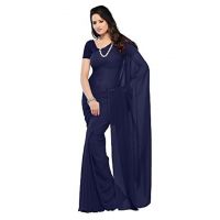 Thadesar Navy Blue Women's Georgette Saree With Unstitched Blouse Piece