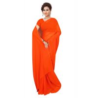 Thadesar Orange Women's Georgette Saree With Unstitched Blouse Piece
