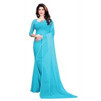 Thadesar Sky Blue Women's Georgette Saree With Unstitched Blouse Piece