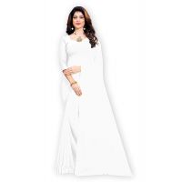 Thadesar White Women's Georgette Saree With Unstitched Blouse Piece