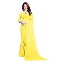 Thadesar Yellow Women's Georgette Saree With Unstitched Blouse Piece