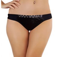 Sexy Black Front Crystal Stone Thong Pk 2
