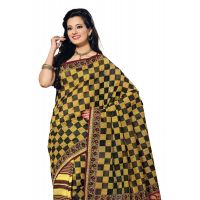 Cotton Bazaar Light Yellow & Black Cotton Printed Saree