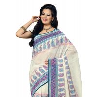 Cotton Bazaar White Cotton Printed Saree