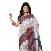 Cotton Bazaar White Cotton Printed Saree-1