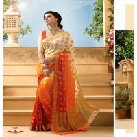 Sakshi Orange & White Color Crepe Silk Saree