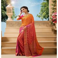 Sakshi Orange & Green Color Crepe Silk Saree