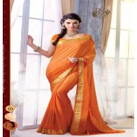 Sindoor Golden Orange Color Crepe Silk Saree