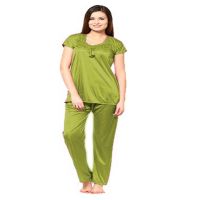 Mehandi Green Satin 2 PC Top Pajama Set Nightwear