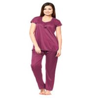 Shimmering Burgundy Satin 2 PC Top Pajama Set Nightwear