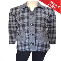 Black Check Front Pocket Buttoned Collared Acrylic Coat With Warm Legging Special Offer