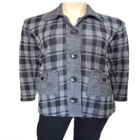 Black Check Front Pocket Buttoned Collared Acrylic Coat