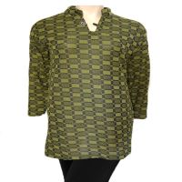 Green Full Sleeves Black Square Design Woolen Kurti