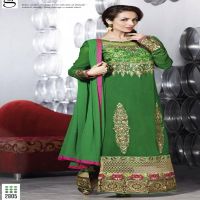 F3 Fashion Dark Green With Brown Shaded Straight Cut Pakistani Style Suit