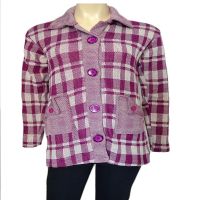 Pink Check Front Pocket Buttoned Collared Acrylic Coat