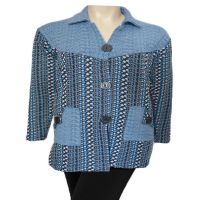 Sky Blue Vertical Print Collared Front Buttoned Woolen Coat