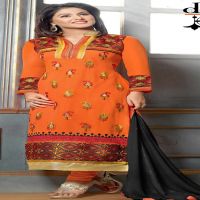 F3 Fashion Orange Straight Cut Pakistani Style Suit