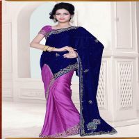 Pazaar Dulari Sapphire Blue & Fuchsia Pink Embroidered Party Saree