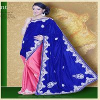 Pazaar Mayuri Sapphire Blue & Amaranth Pink  Embroidered Party Saree