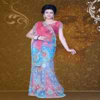 Pazaar Mayuri Brink Pink & Electric Blue Embroidered Party Lehenga Saree