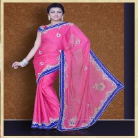 Pazaar Mayuri Magenta Embroidered Party Saree