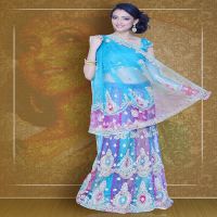 Pazaar Mayuri Dodger Blue Embroidered Party Lehenga Saree