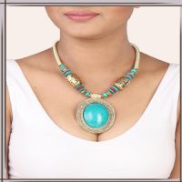 Pazaar Golden & Cyan Blue  Metal Festival Necklace 