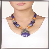 Pazaar Amethyst Violet & Gray Metal Festival Necklace 