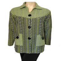 Latest Green Vertical Print Collared Front Buttoned Woolen Coat