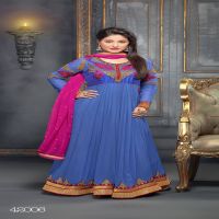 F3 Fashion Light Navy Blue & Pink Embroidered Shaded Long Anarkali Suit 