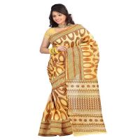 Lookslady Printed Yellow & Brown Cotton Saree