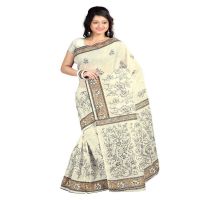 Lookslady Printed Beige & Grey Cotton Saree