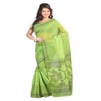 Lookslady Printed Green & Brown Cotton Saree