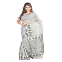 Lookslady Printed White & Grey Cotton Saree