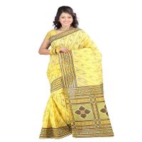 Lookslady Printed Yellow & Brown Cotton Saree