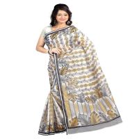 Lookslady Printed White & Grey Cotton Saree