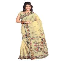 Lookslady Printed Beige & Black Cotton Saree