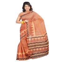 Lookslady Printed Orange & Black Cotton Saree