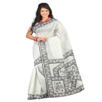 Lookslady Printed White & Grey Cotton Saree