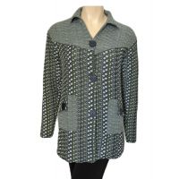 Stylish Grey Vertical Print Collared Front Buttoned Woolen Coat