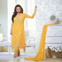 F3 Fashion Yellow Straight Cut Pakistani Style Suit With White Shaded 