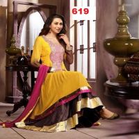 F3 Fashion Yellow & Pink Double Layer Anarkali Suit