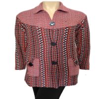 Latest Peach Vertical Print Collared Front Buttoned Woolen Coat