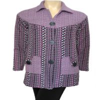 Light Purple Vertical Print Collared Front Buttoned Woolen Coat