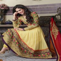 F3 Fashion Light Yellow With Multiple Color Anarkali  Suit
