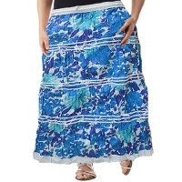  Stylish Blue Floral Print Off White Ankle Length Skirt