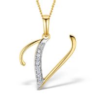 Akruti Creations Sterling Silver Gold Plated Alphabet 'V' Pendant 