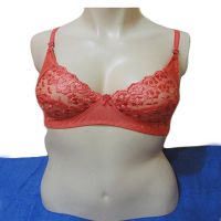 Assorted Flower Thread Embroidered Cups Coral Adjustable Straps Bra
