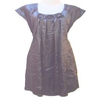 Aventura Black Paper Silk Flower Neck Pleated Front Tunic Top-Size M